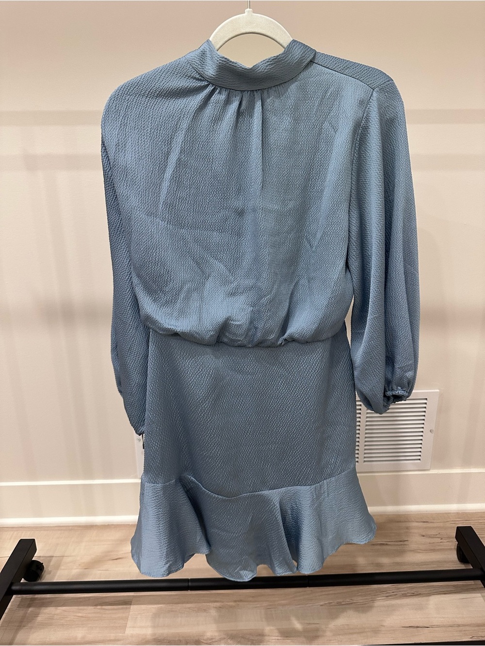Vici Soft Blue Long-Sleeve Ruffle Hem Dress